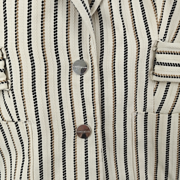 KAREN MILLEN Linen Blend Blazer Jacket Button Up Cream Striped Womens Size 8 - Picture 6 of 16